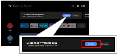 شاشة إعدادات تحديث النظام على Android TV